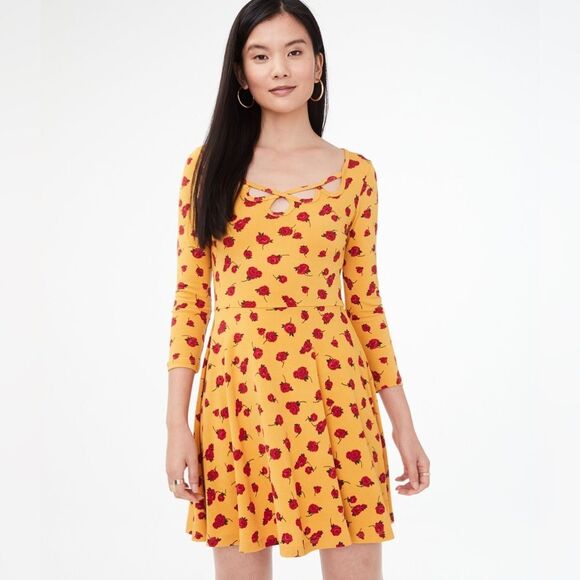 SERIOUSLY SOFT by AEROPOSTALE Floral Skater Dress in Yellow and Red - Picture 1 of 8